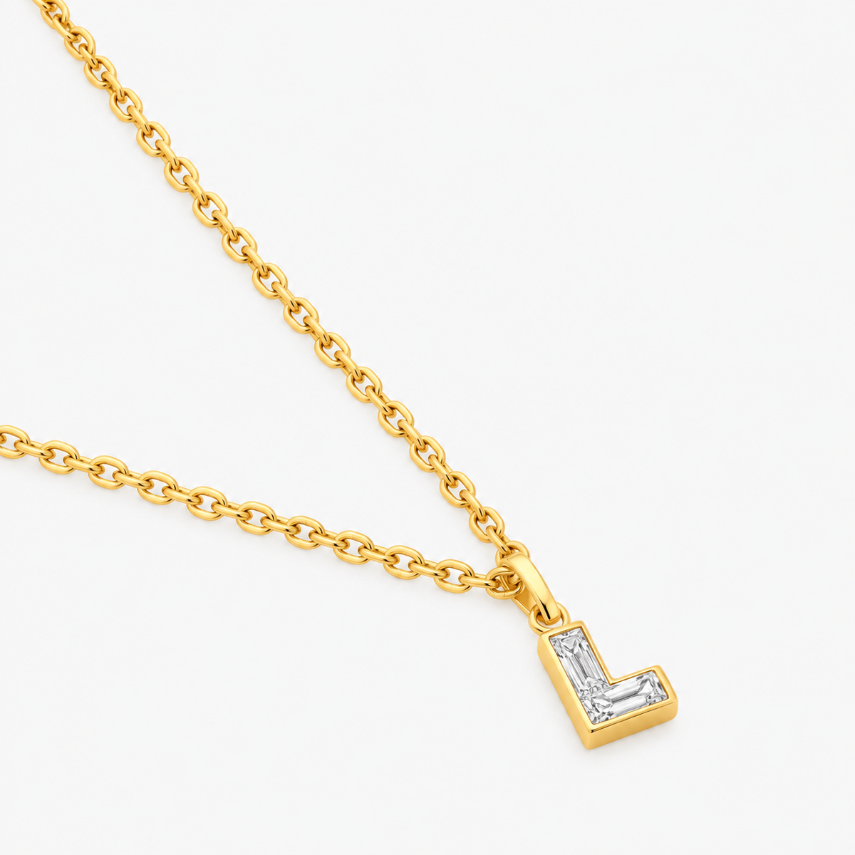 Lab Grown Diamond Alphabet L Cut Initial Pendant Necklace IGI Certified in 14K Yellow Gold