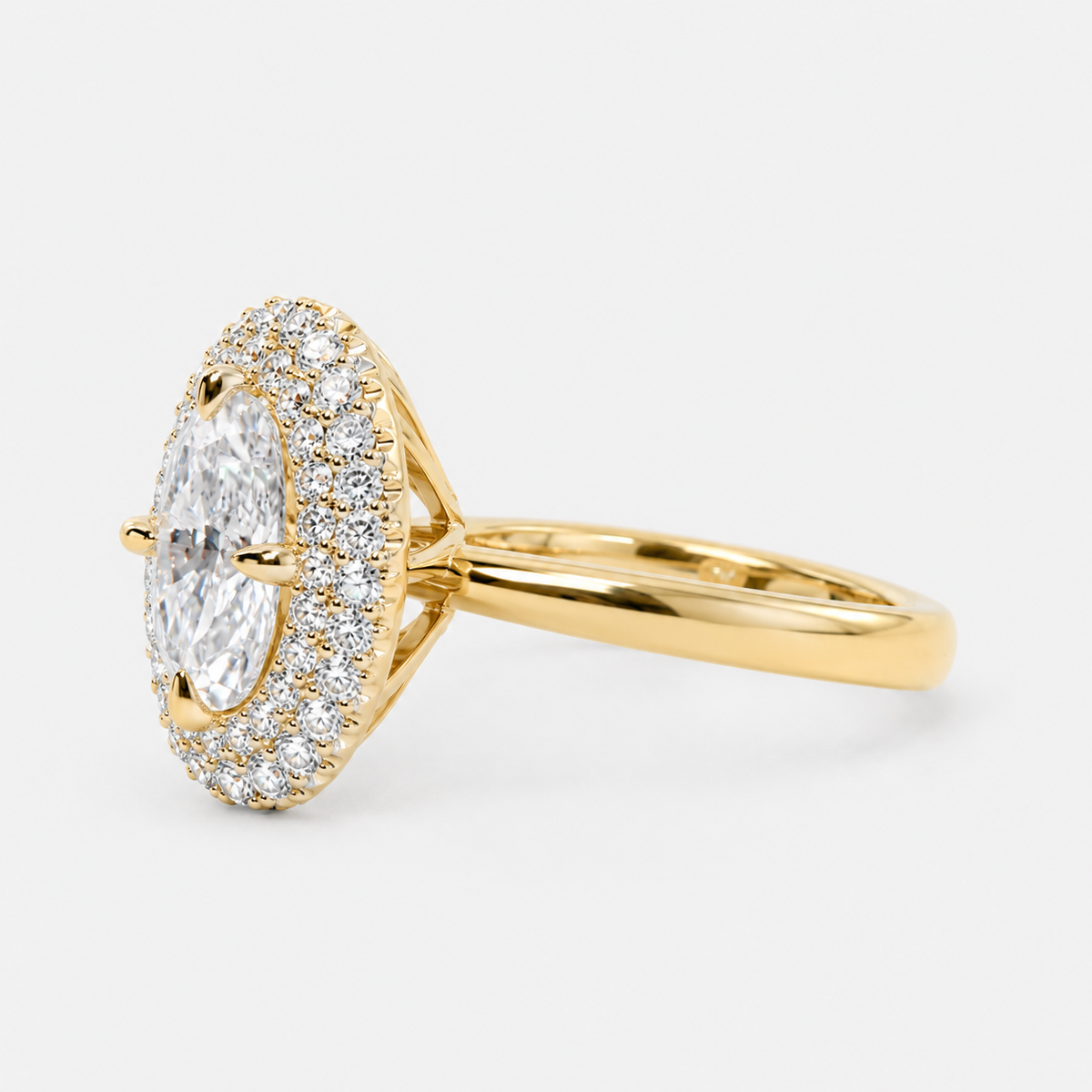 Oval Cut Halo Lab Grown Diamond Engagement Ring in 14K Yellow Gold