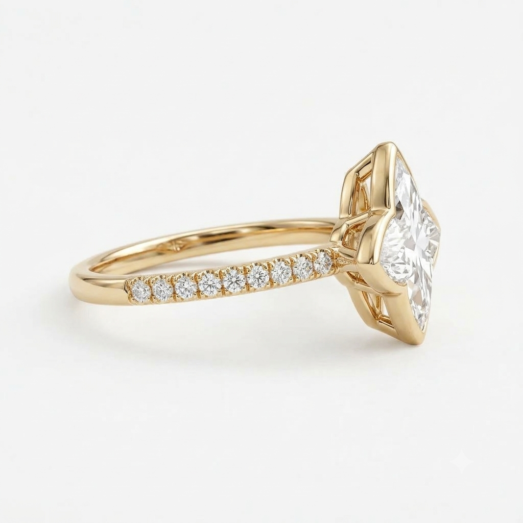 Lab Grown Diamond Lily Cut Pavé Band Engagement Ring IGI Certified in 14K Yellow Gold