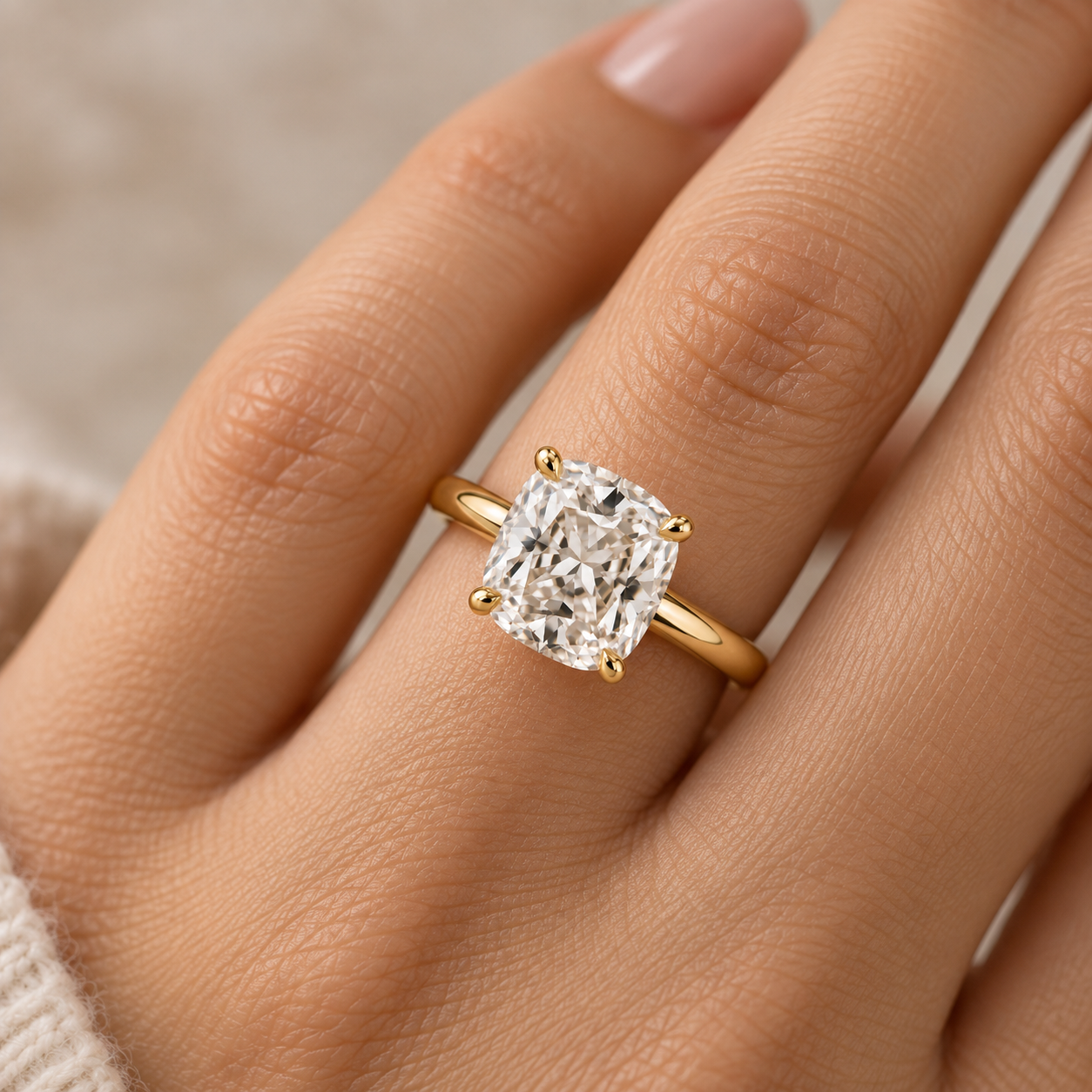 Lab Grown Diamond   Cushion Cut Solitaire Engagement Ring in 14K Yellow Gold