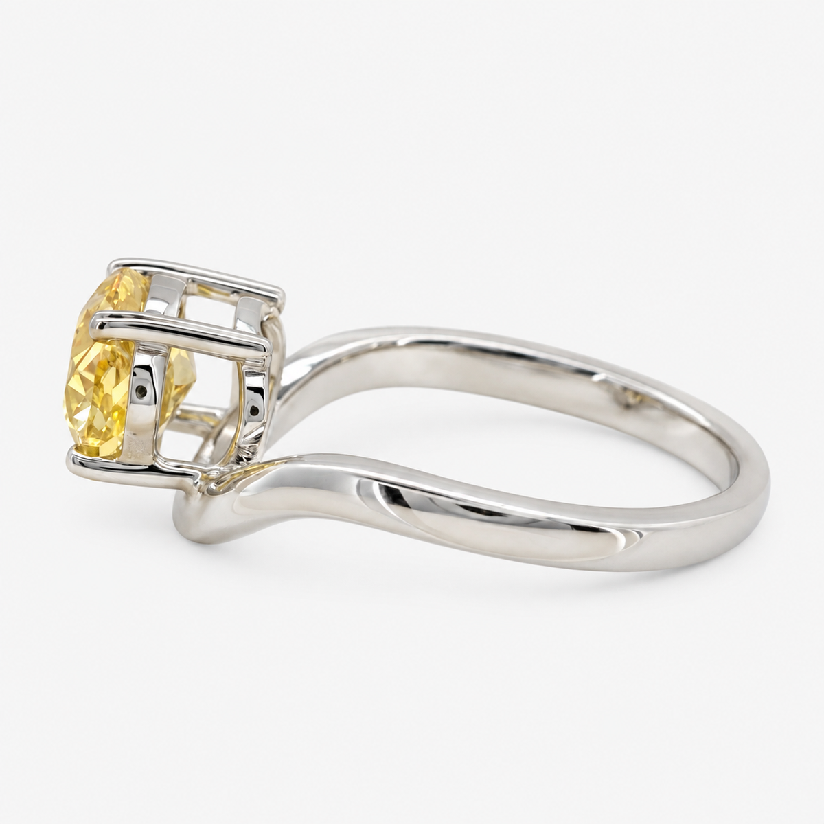 Lab Grown Diamond Fancy Intense Yellow Oval Cut East-West Four-Prong Curved V-Contour Solitaire Engagement Ring IGI Certified in 14K Yellow Gold