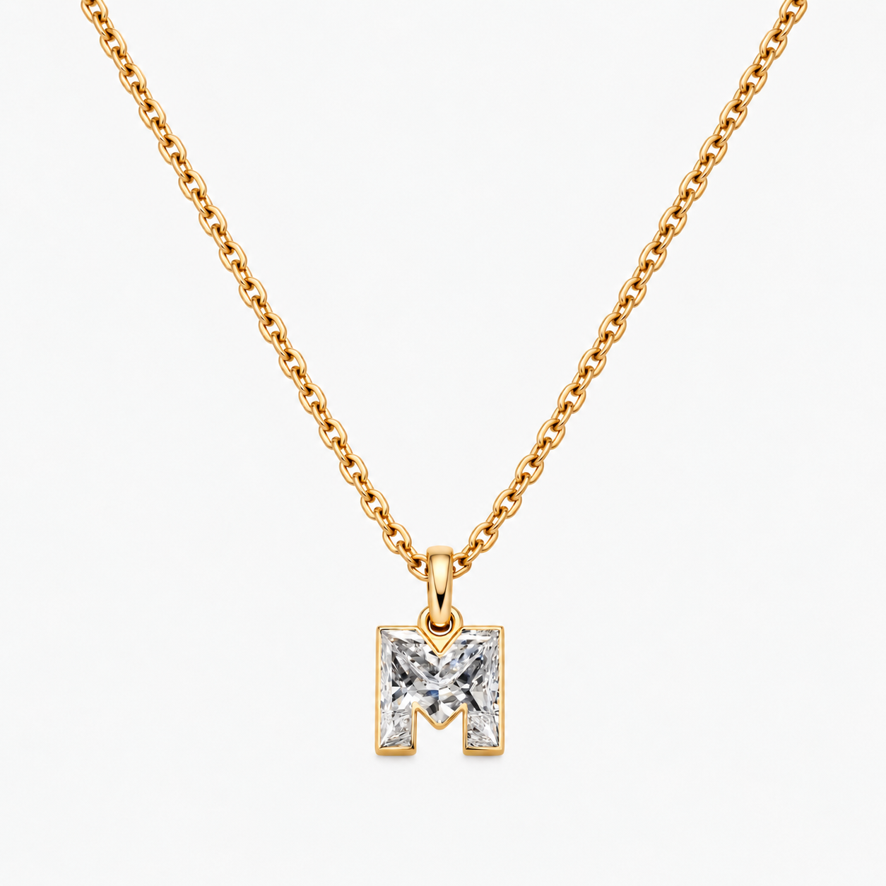 Lab Grown Diamond Alphabet M Cut Initial Pendant Necklace IGI Certified in 14K Yellow Gold