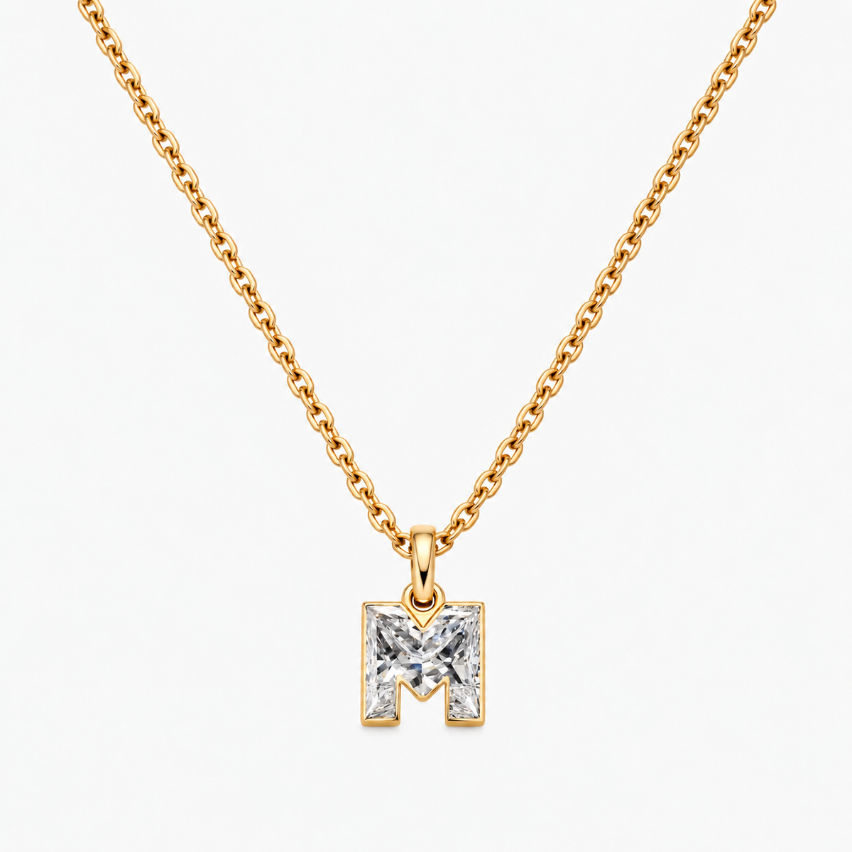 Lab Grown Diamond Alphabet M Cut Initial Pendant Necklace IGI Certified in 14K Yellow Gold