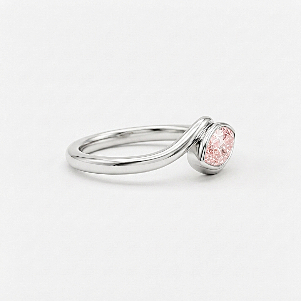Lab Grown Diamond Fancy Pink Marquise Cut East-West Bypass Bezel Engagement Ring IGI Certified in 14K Yellow Gold