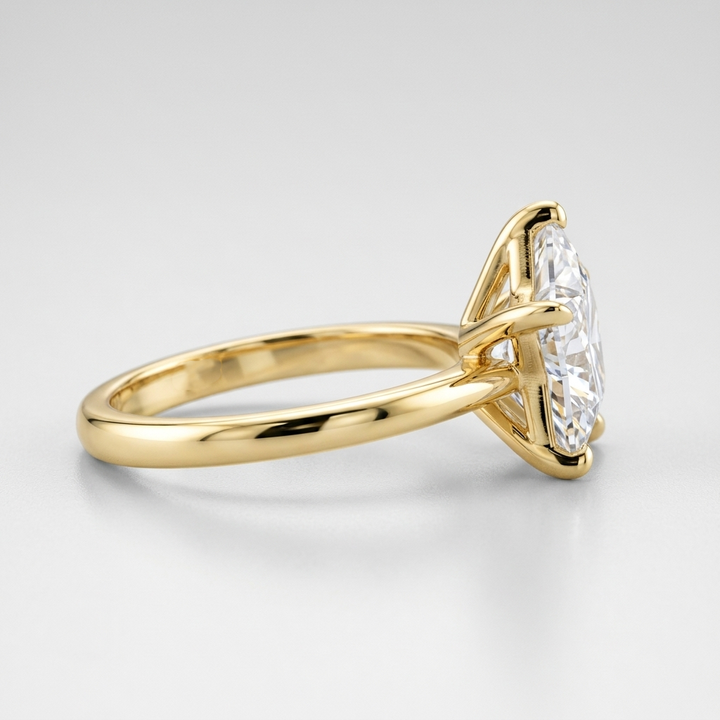 Lab Grown Diamond Star Cut Solitaire Engagement Ring IGI Certified in 14K Yellow Gold