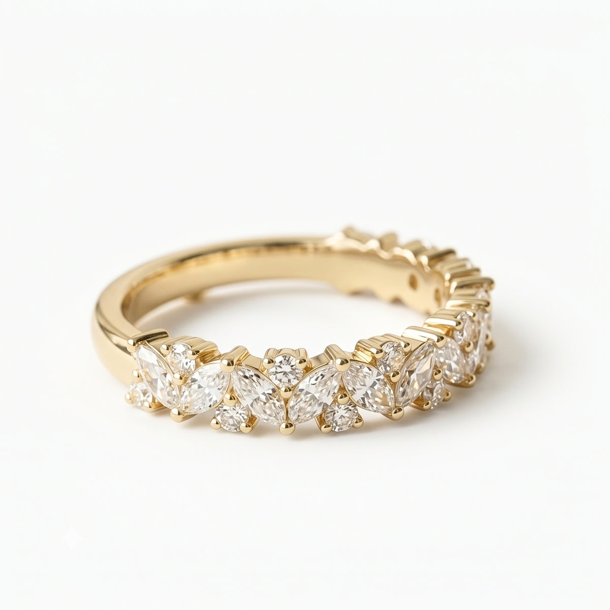 Lab Grown Diamond Multi-Shape Marquise & Round Cut Half Eternity Band in 14K Yellow Gold`