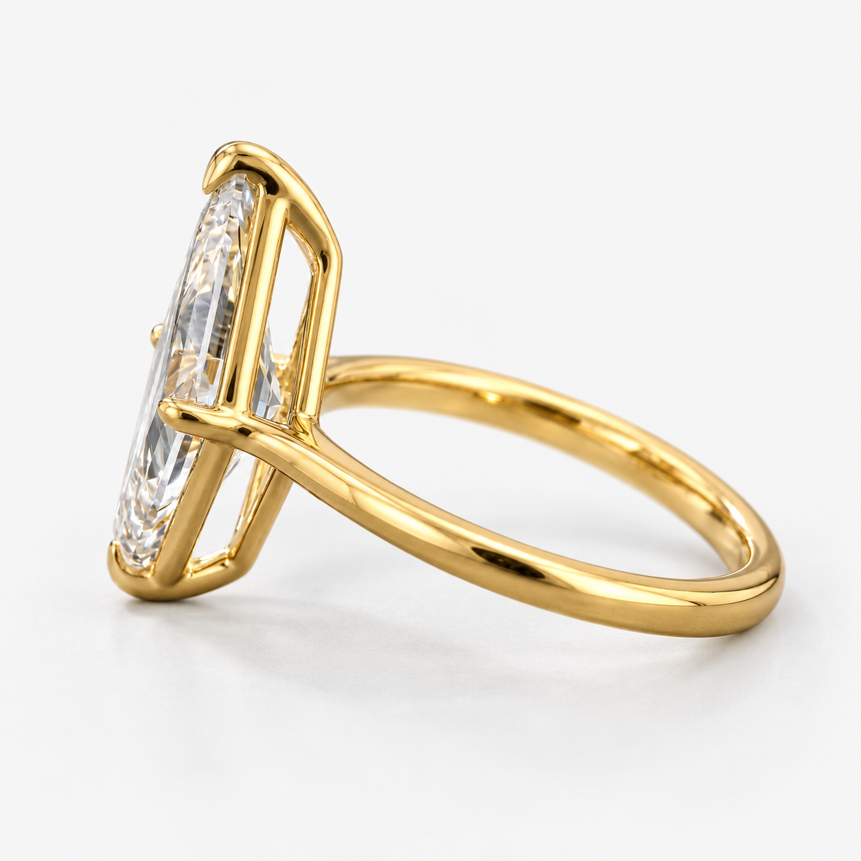 Lab Grown Diamond Lozenge Cut Solitaire Engagement Ring IGI Certified in 14K Yellow Gold