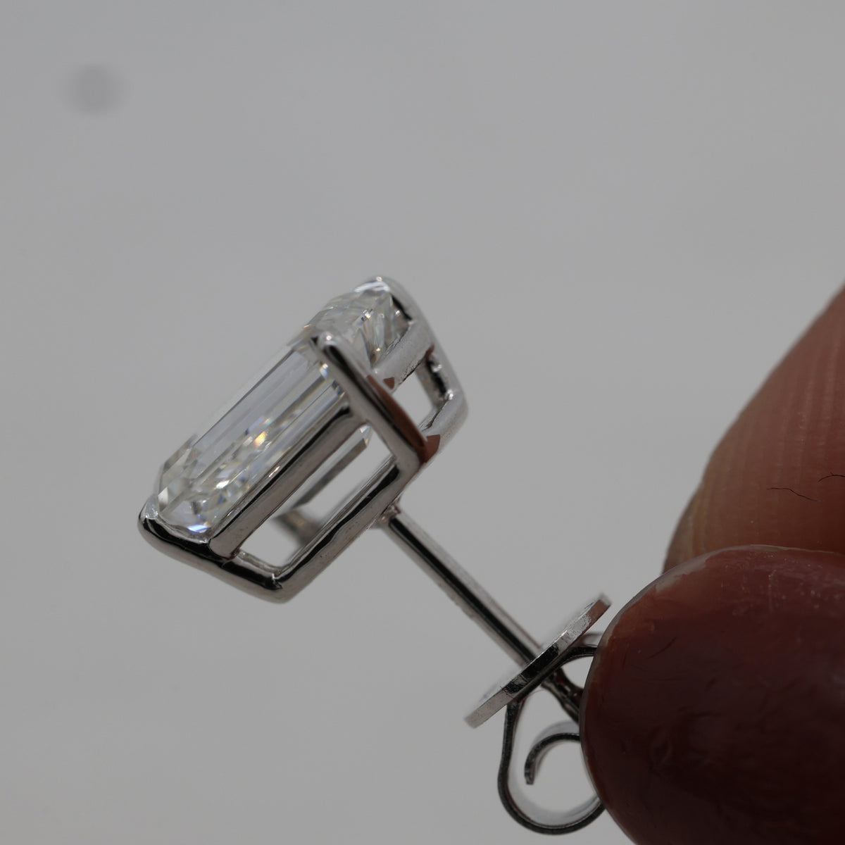 Lab Grown Diamond Emerald Cut Solitaire Stud Earrings in Four Prong Setting