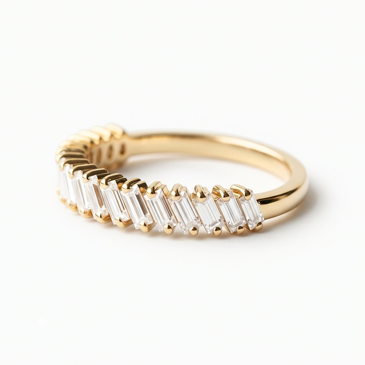 Lab Grown Diamond   Emerald Cut Half Eternity Wedding Band with Channel Style Setting in 14K   Yellow Gold