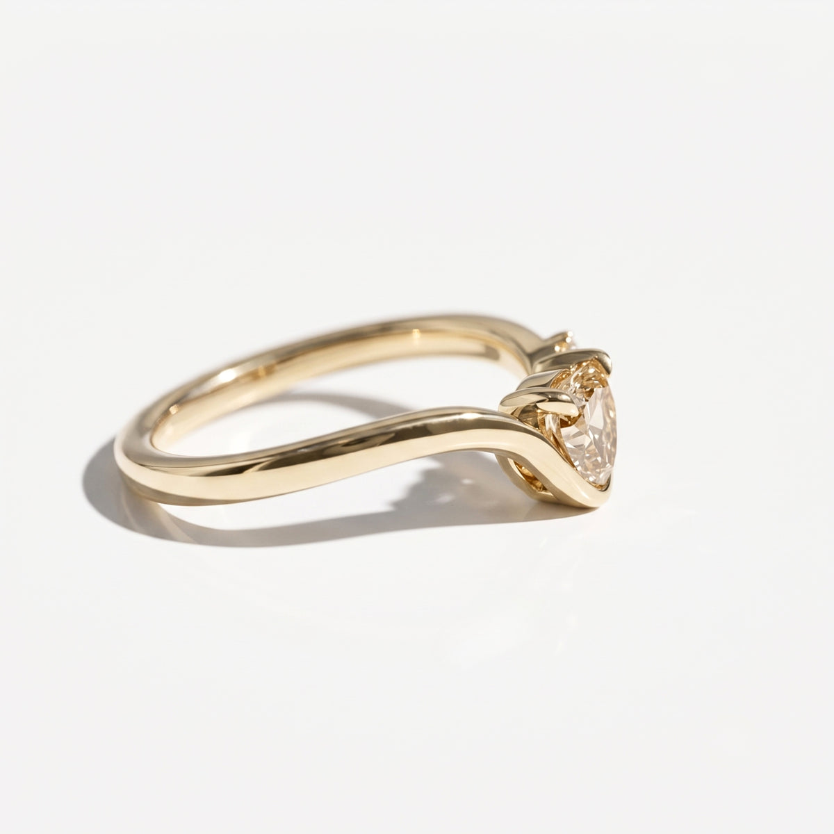 Lab Grown Diamond Uneven Cut Fancy Champagne Curved Chevron V-Band Engagement Ring with Side Accent IGI Certified in 14K Yellow Gold