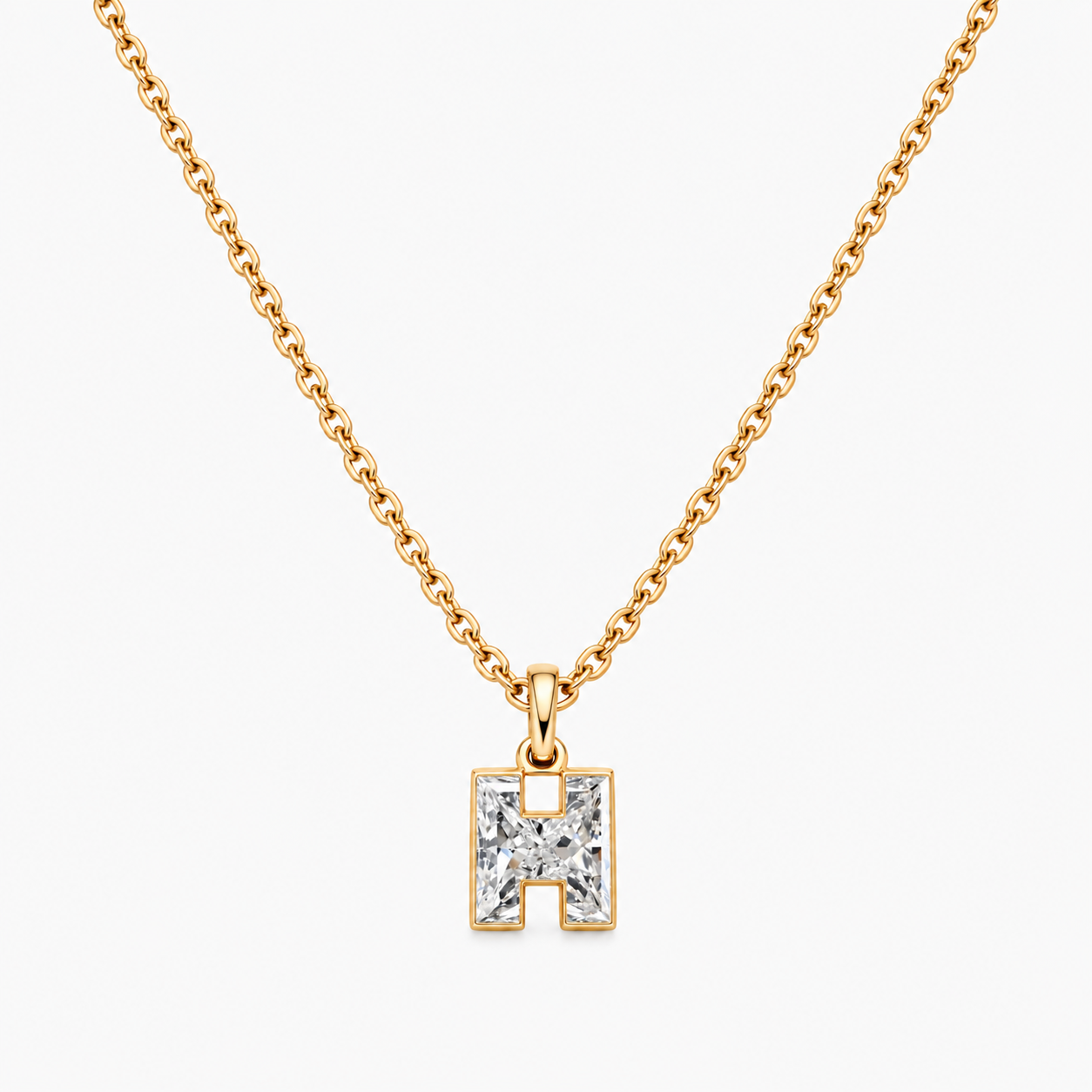 Lab Grown Diamond Alphabet H Cut Initial Pendant Necklace IGI Certified in 14K Yellow Gold