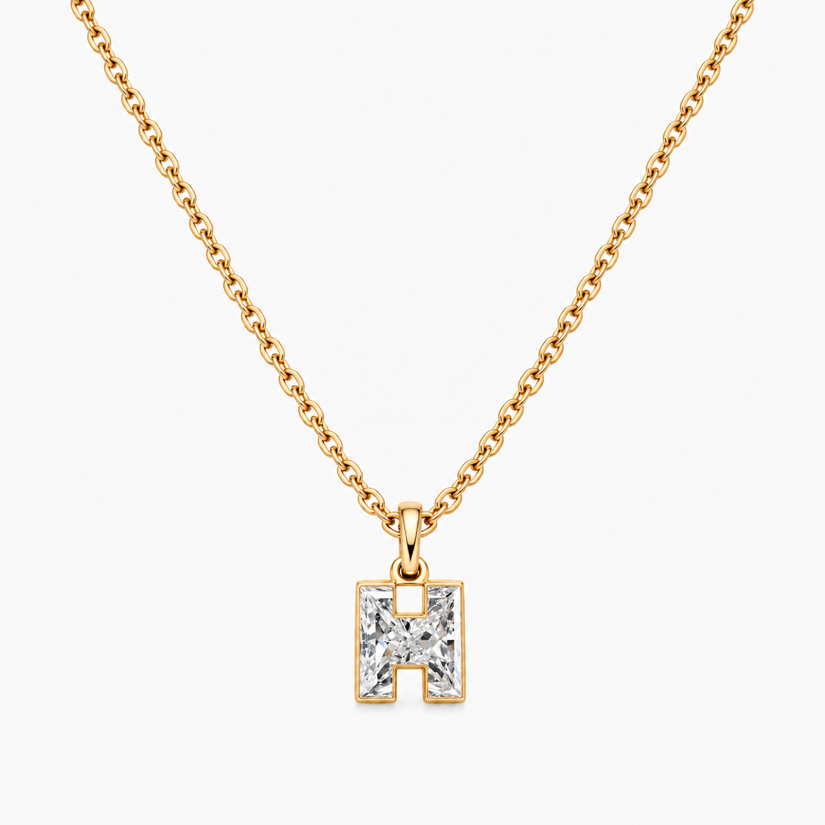 Lab Grown Diamond Alphabet H Cut Initial Pendant Necklace IGI Certified in 14K Yellow Gold