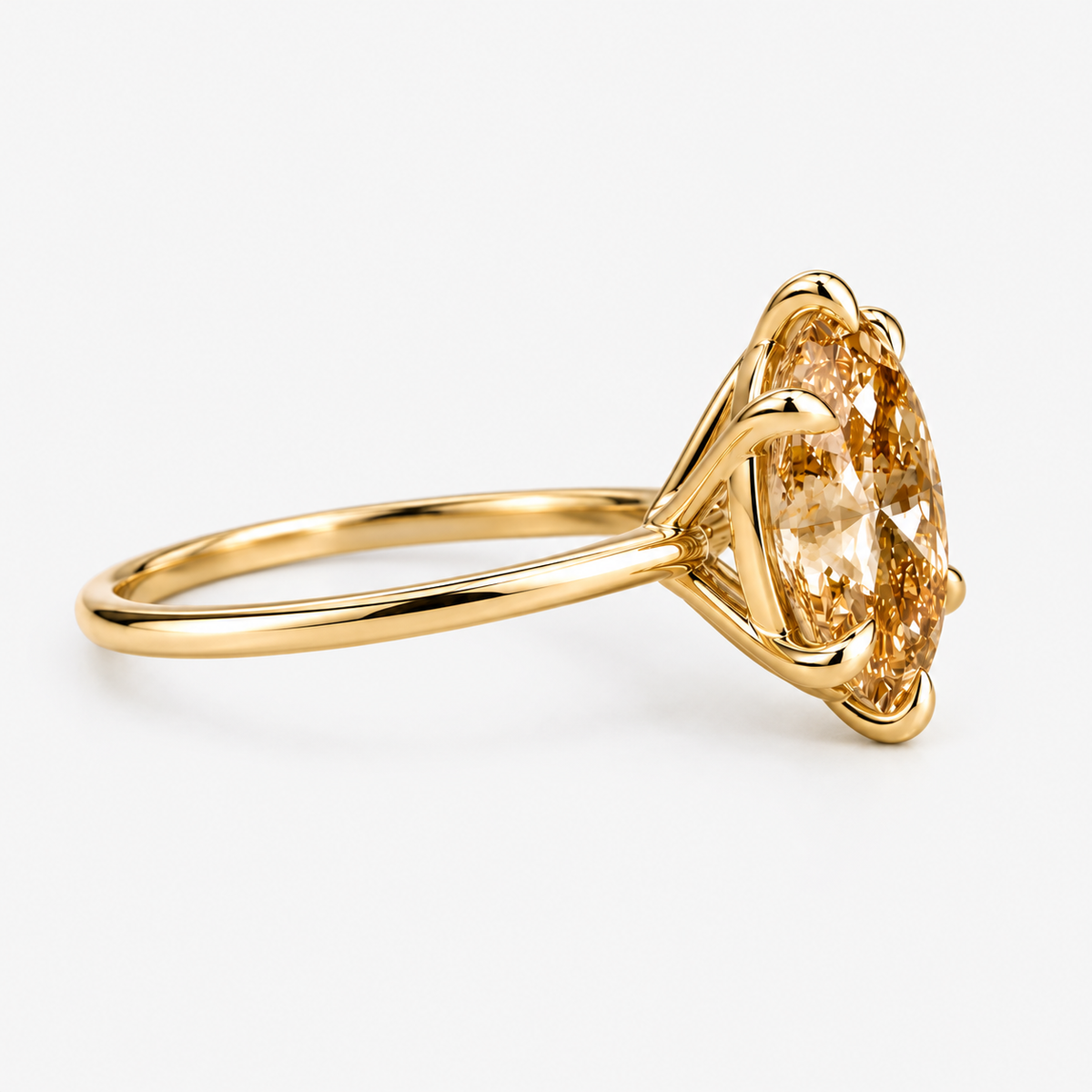 Oval Cut Fancy Champagne  Diamond Solitaire Engagement   Ring in 14K Yellow Gold