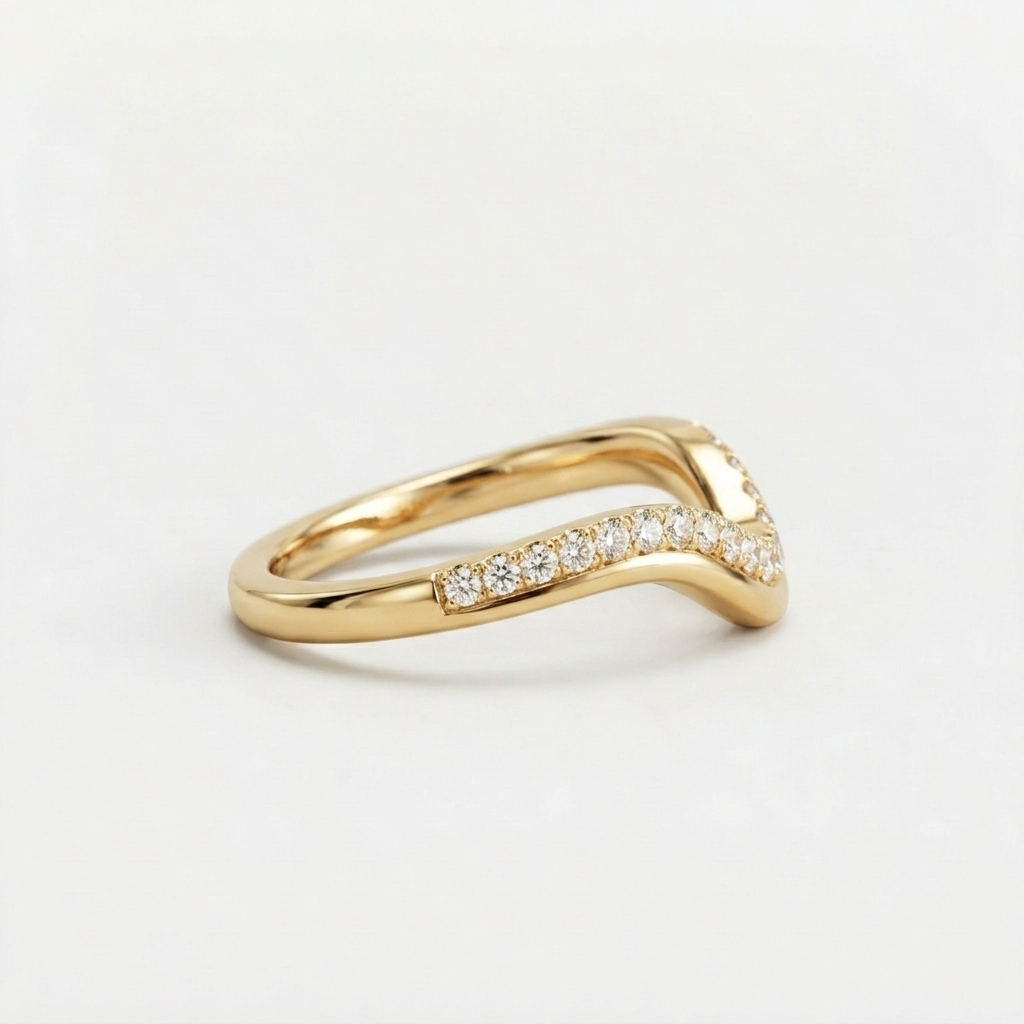 Lab Grown Diamond Round Brilliant Pave Chevron V Band Ring in 14K Yellow Gold