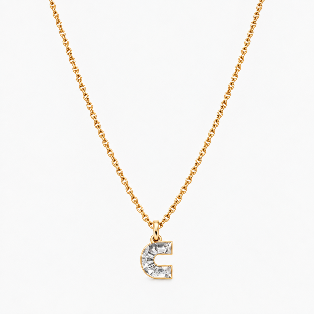 Lab Grown Diamond Alphabet C Cut Initial Pendant Necklace IGI Certified in 14K Yellow Gold