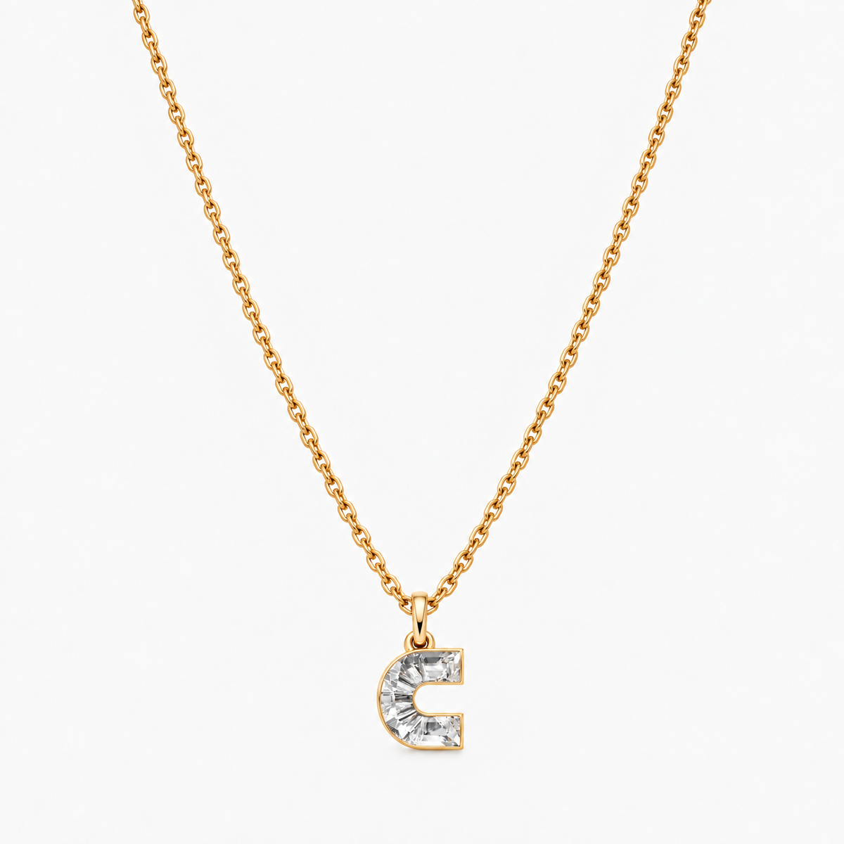 Lab Grown Diamond Alphabet C Cut Initial Pendant Necklace IGI Certified in 14K Yellow Gold