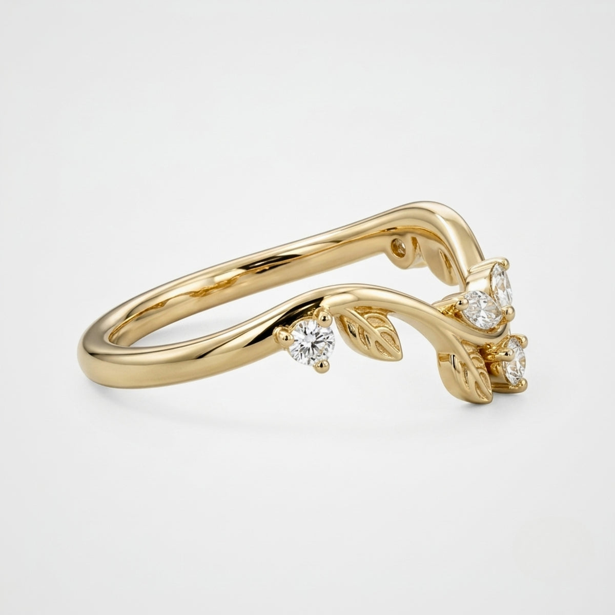 Lab Grown Diamond   Marquise & Round Diamond Nature-Inspired Vine V Band Ring in 14K Yellow Gold