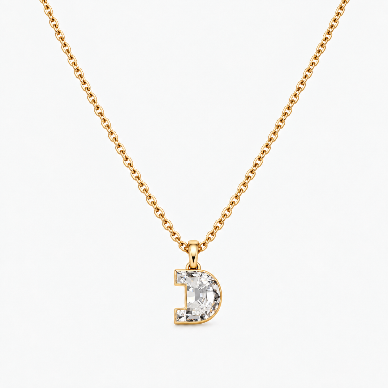 Lab Grown Diamond Alphabet D Cut Initial Pendant Necklace IGI Certified in 14K Yellow Gold