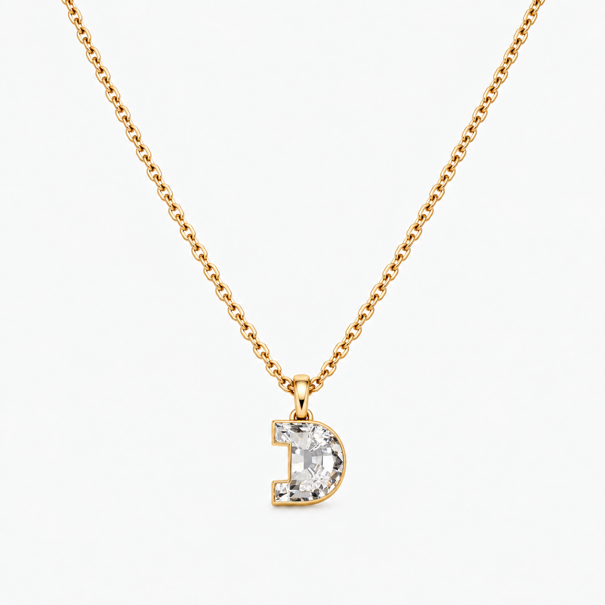 Lab Grown Diamond Alphabet D Cut Initial Pendant Necklace IGI Certified in 14K Yellow Gold