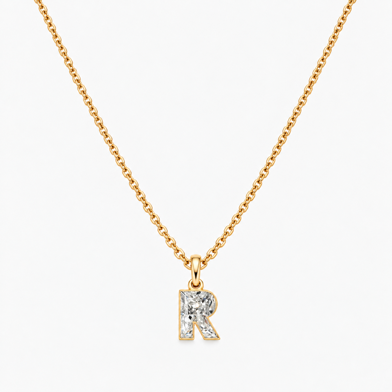 Lab Grown Diamond Alphabet R Cut Initial Pendant Necklace IGI Certified in 14K Yellow Gold