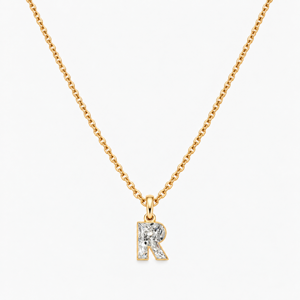 Lab Grown Diamond Alphabet R Cut Initial Pendant Necklace IGI Certified in 14K Yellow Gold