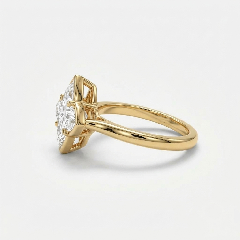 Lab Grown Diamond Lily Cut Plain Solitaire Band Engagement Ring IGI Certified in 14K Yellow Gold