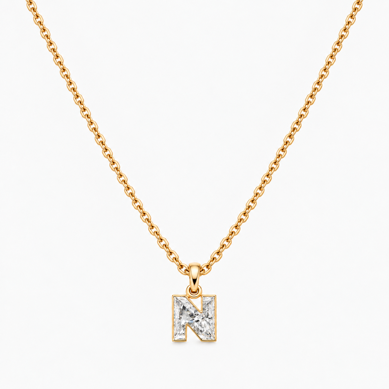 Lab Grown Diamond Alphabet N Cut Initial Pendant Necklace IGI Certified in 14K Yellow Gold