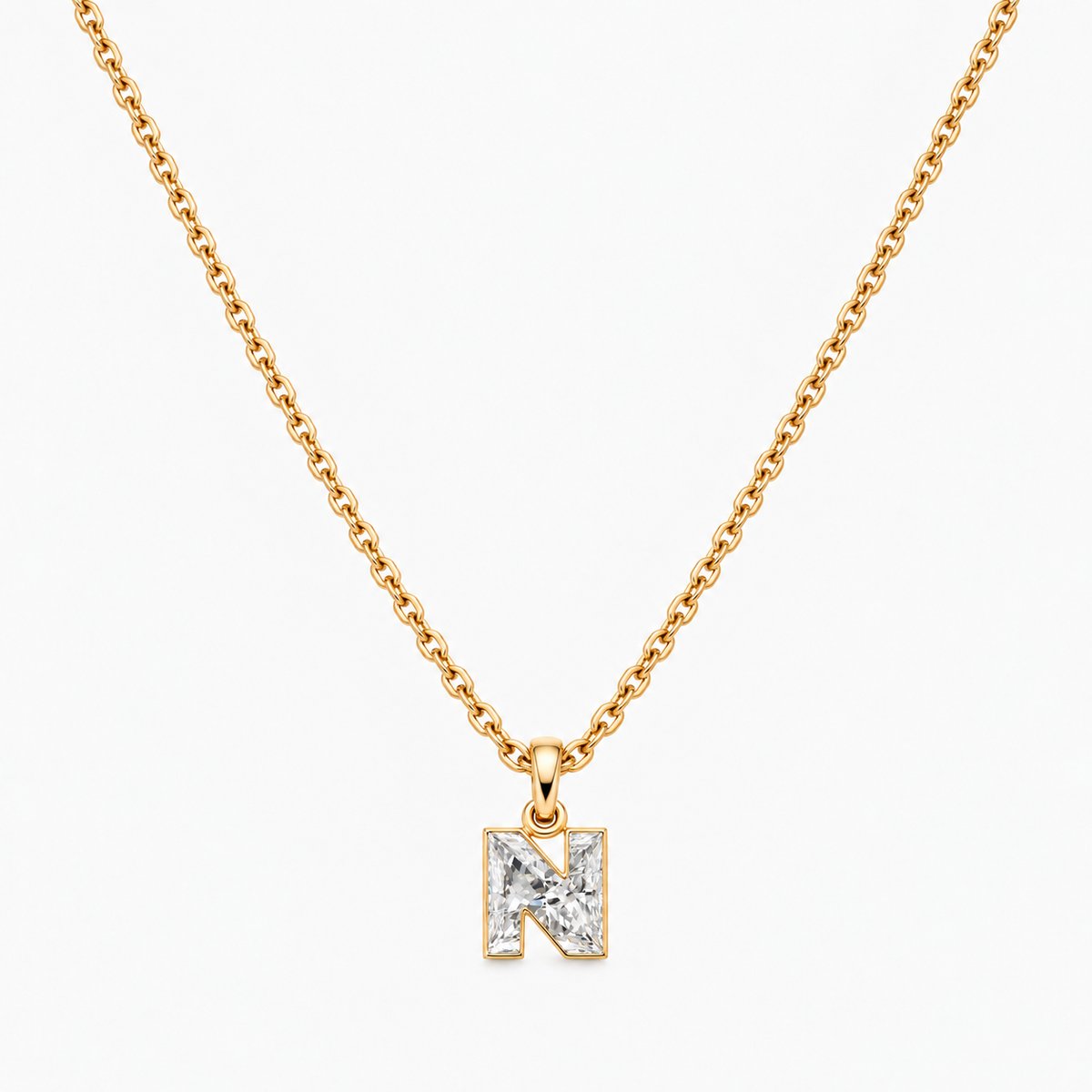 Lab Grown Diamond Alphabet N Cut Initial Pendant Necklace IGI Certified in 14K Yellow Gold