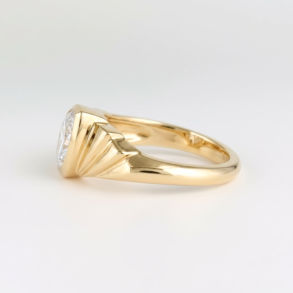 Lab Grown Diamond Marquise Brilliant Cut Fluted Tapered Bypass Bezel Engagement Ring IGI Certified in 14K Yellow Gold