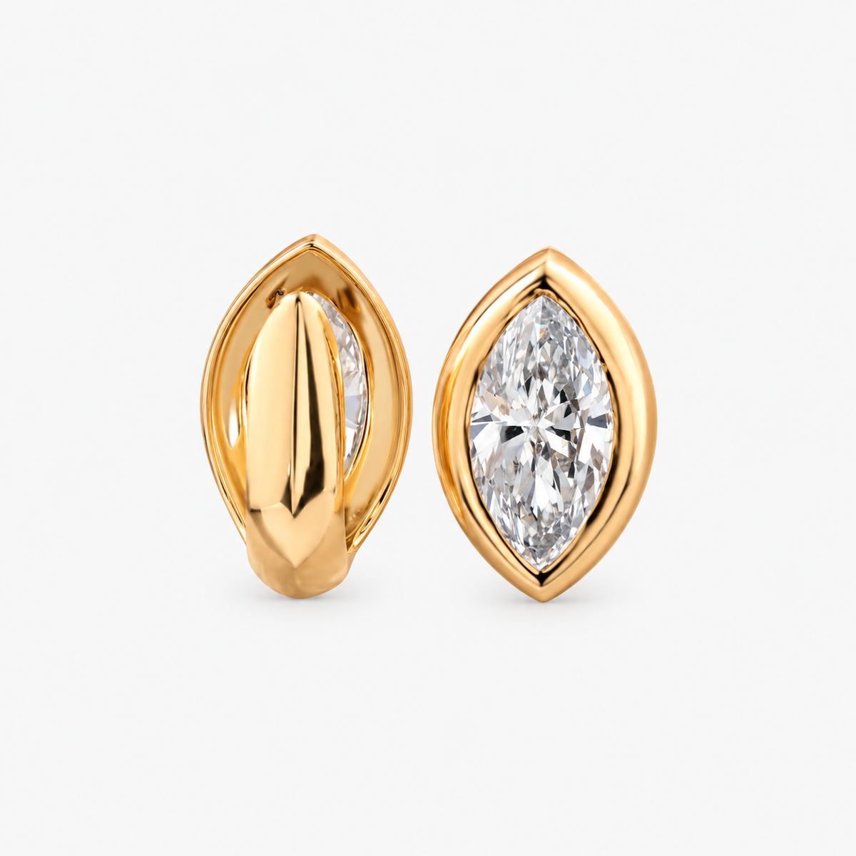 Lab Grown Diamond Marquise Brilliant Cut Full Bezel Stud Earrings IGI Certified in 14K Yellow Gold