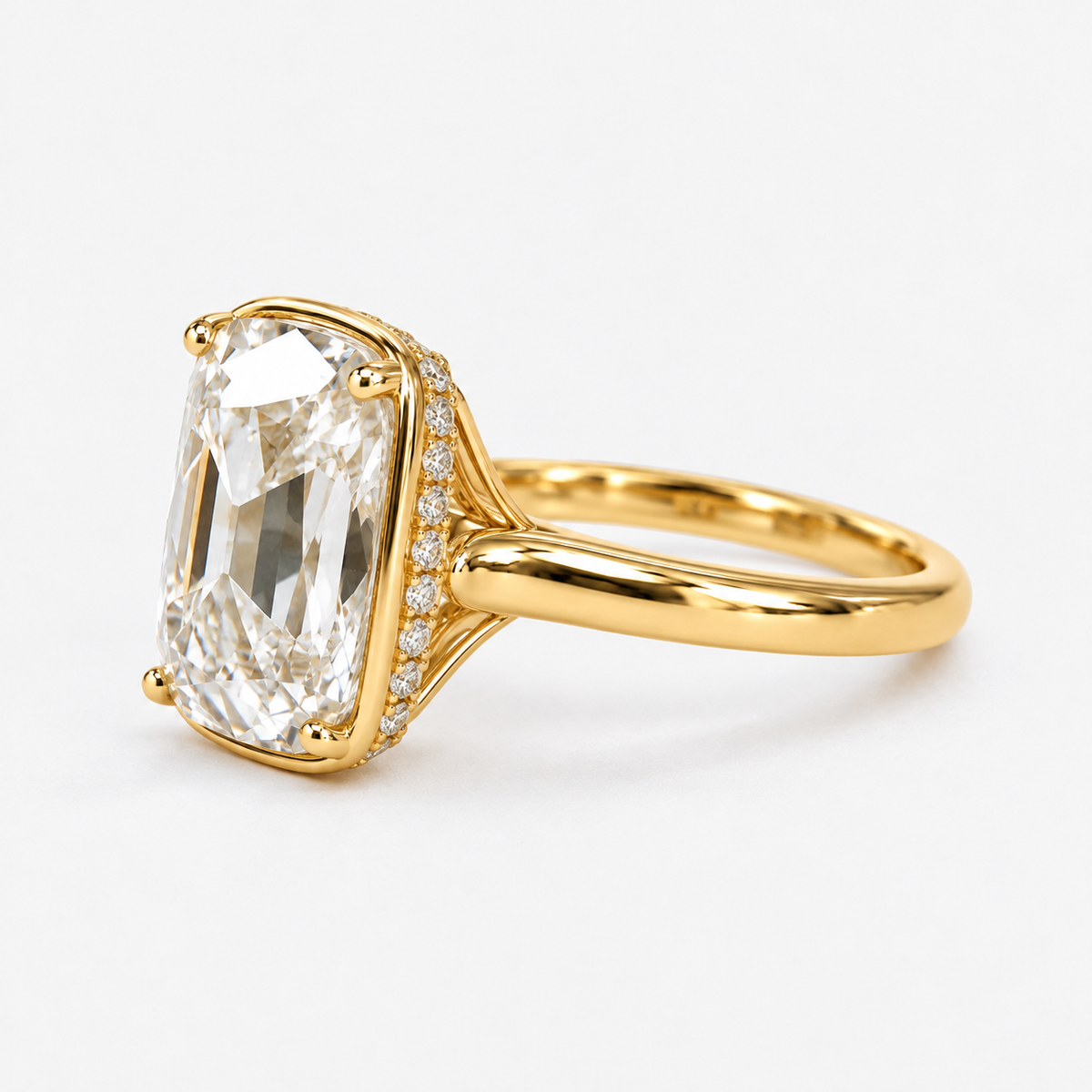 Old Mine Cushion Cut Diamond Bezel Engagement Ring in 14K Yellow Gold
