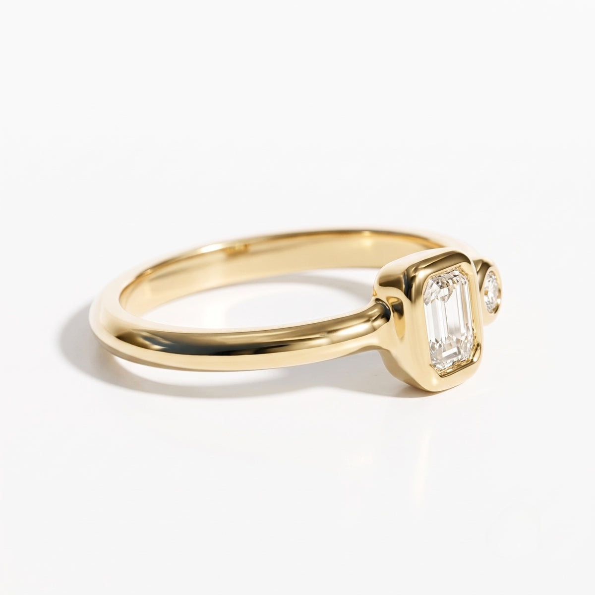 Lab Grown Diamond Elongated Emerald Cut Floating Bezel Curved Wave Nested Band Baguette Accent Engagement Ring IGI Certified in 14K Yellow Gold (Copy)