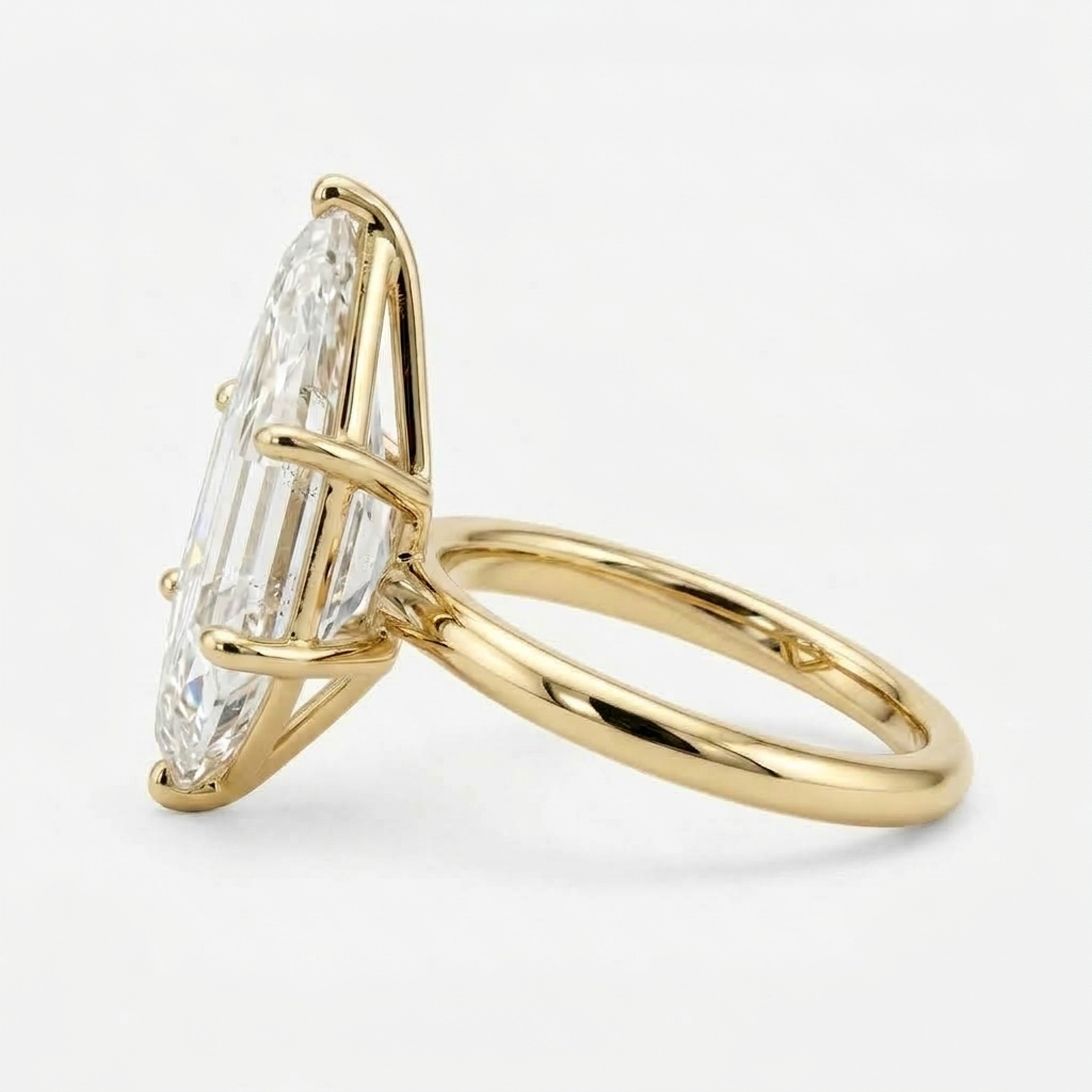 Lab Grown Diamond Step Cut Pear Solitaire Engagement Ring IGI Certified in 14K Yellow Gold