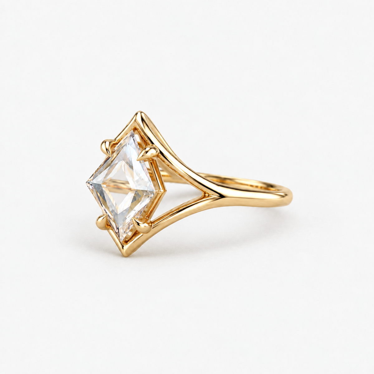 Portrait Square Cut Lab Grown Diamond Geometric Solitaire Engagement Ring in 14K Yellow Gold
