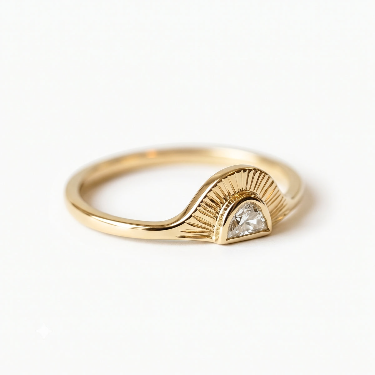Lab Grown Diamond Half Moon Sunburst Bezel Set Solitaire Band in 14K Yellow Gold