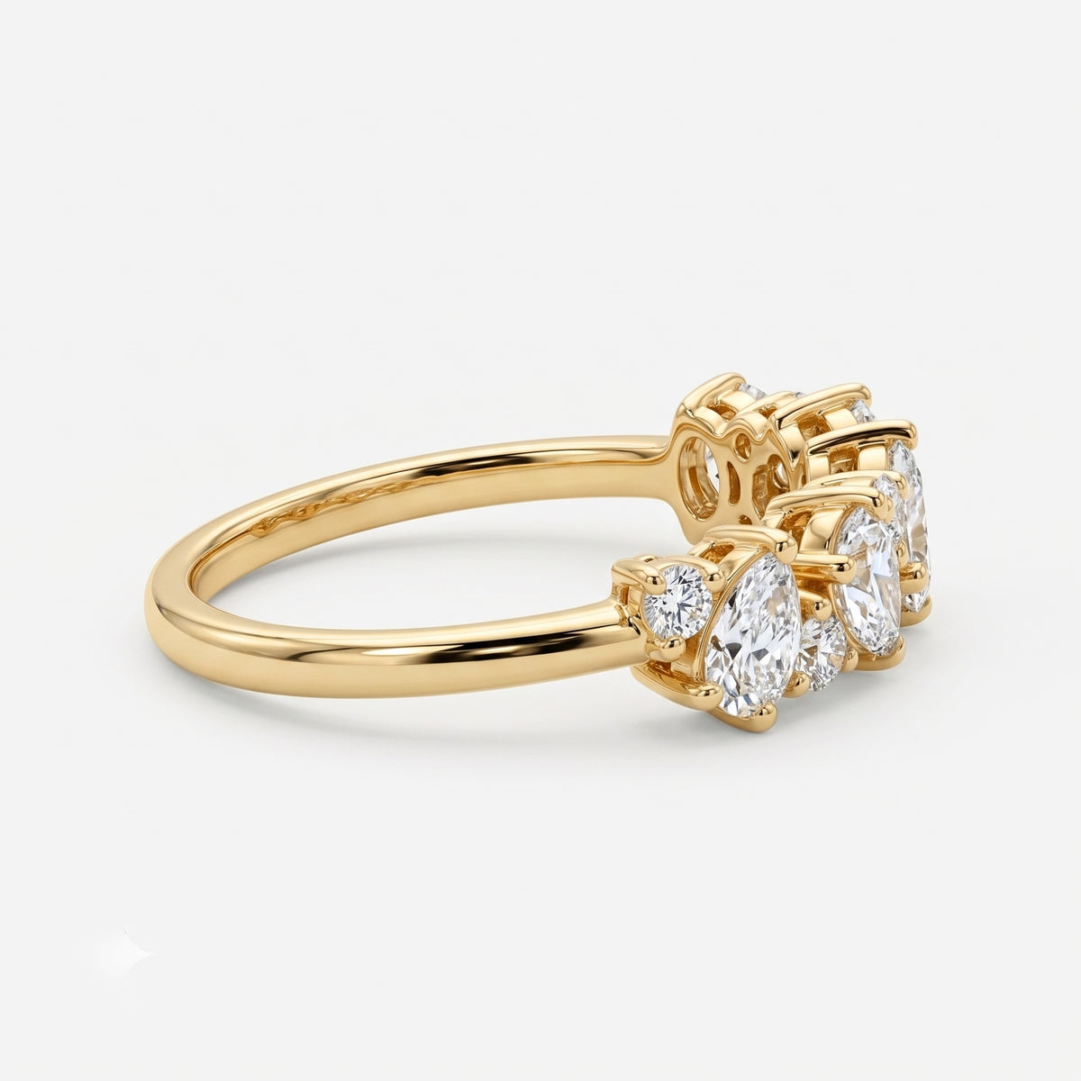 Lab Grown Diamond Pear & Round Cut Multi-Stone Cluster Engagement Band  IGI Certified in 14K Yellow Gold