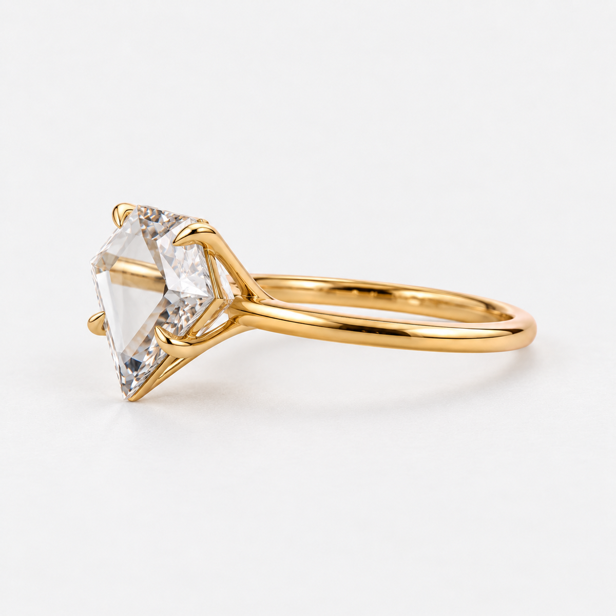 Lab Grown Diamond Diamond Shaped Portrait Cut Lab Grown Diamond Solitaire Engagement Ring with Four Prong Setting and Minimalist Thin Band in 14K Yellow Gold