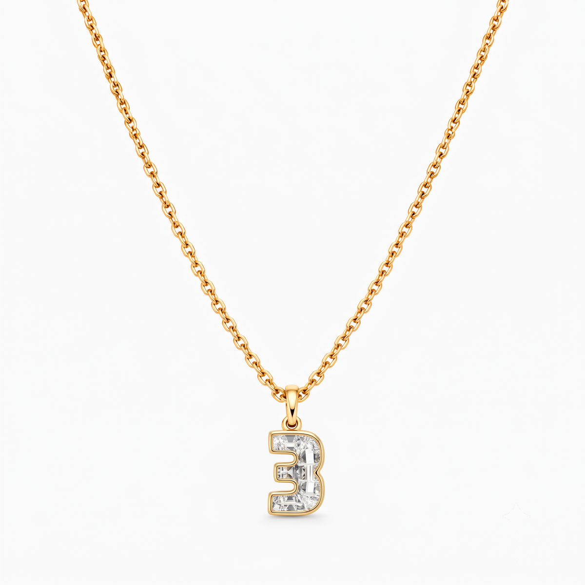 Lab Grown Diamond Number 3 Pendant Necklace in 14K Yellow Gold