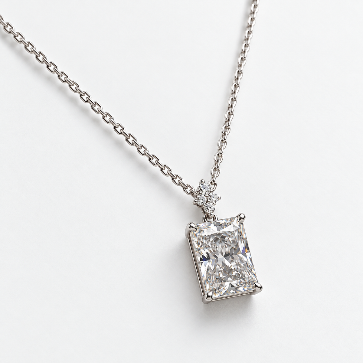 Radiant Cut Lab   Grown Diamond Pendant Necklace in 14K White Gold