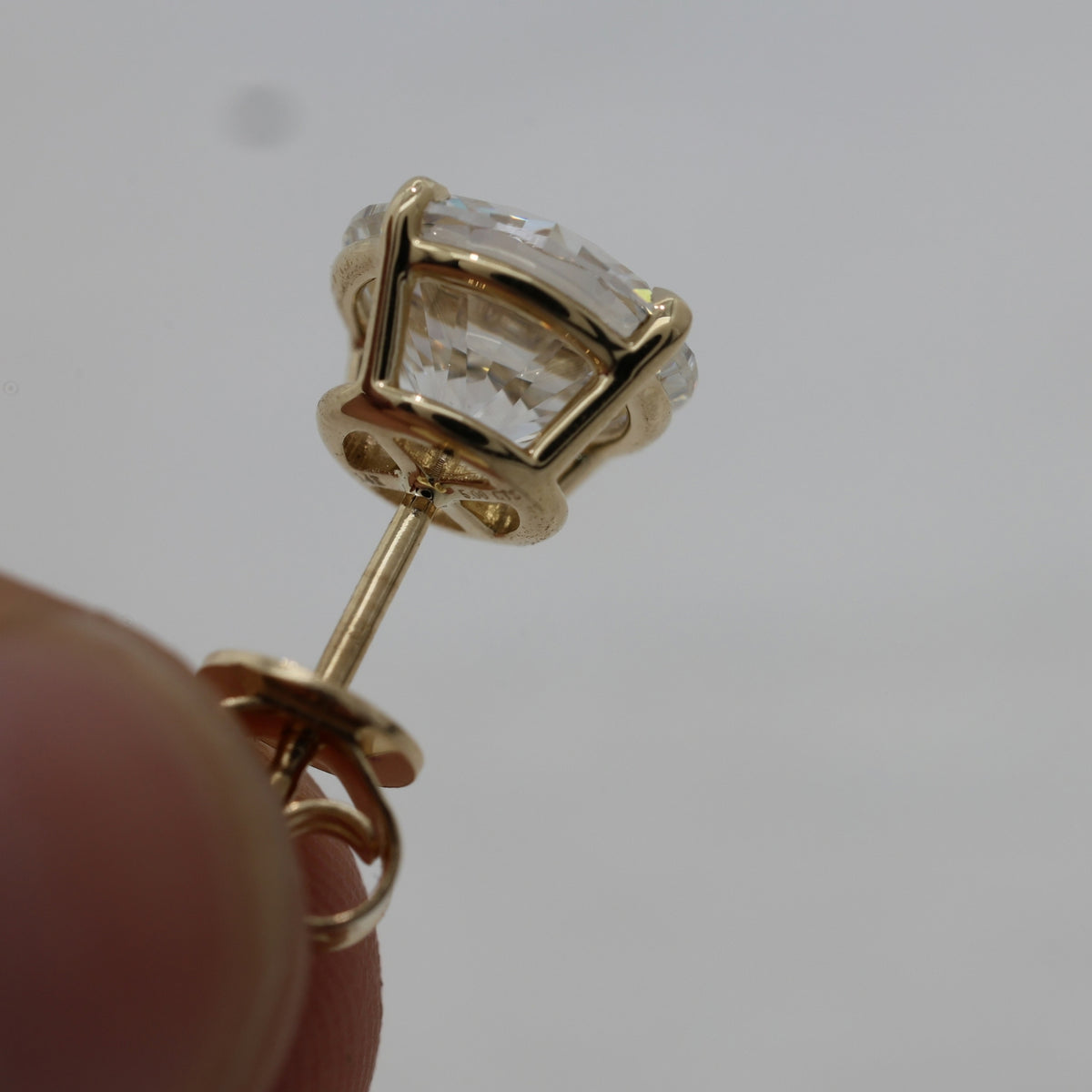 Lab Grown Round Brilliant Cut Diamond Solitaire Stud Earrings with Four-Prong Setting in 14K Yellow Gold