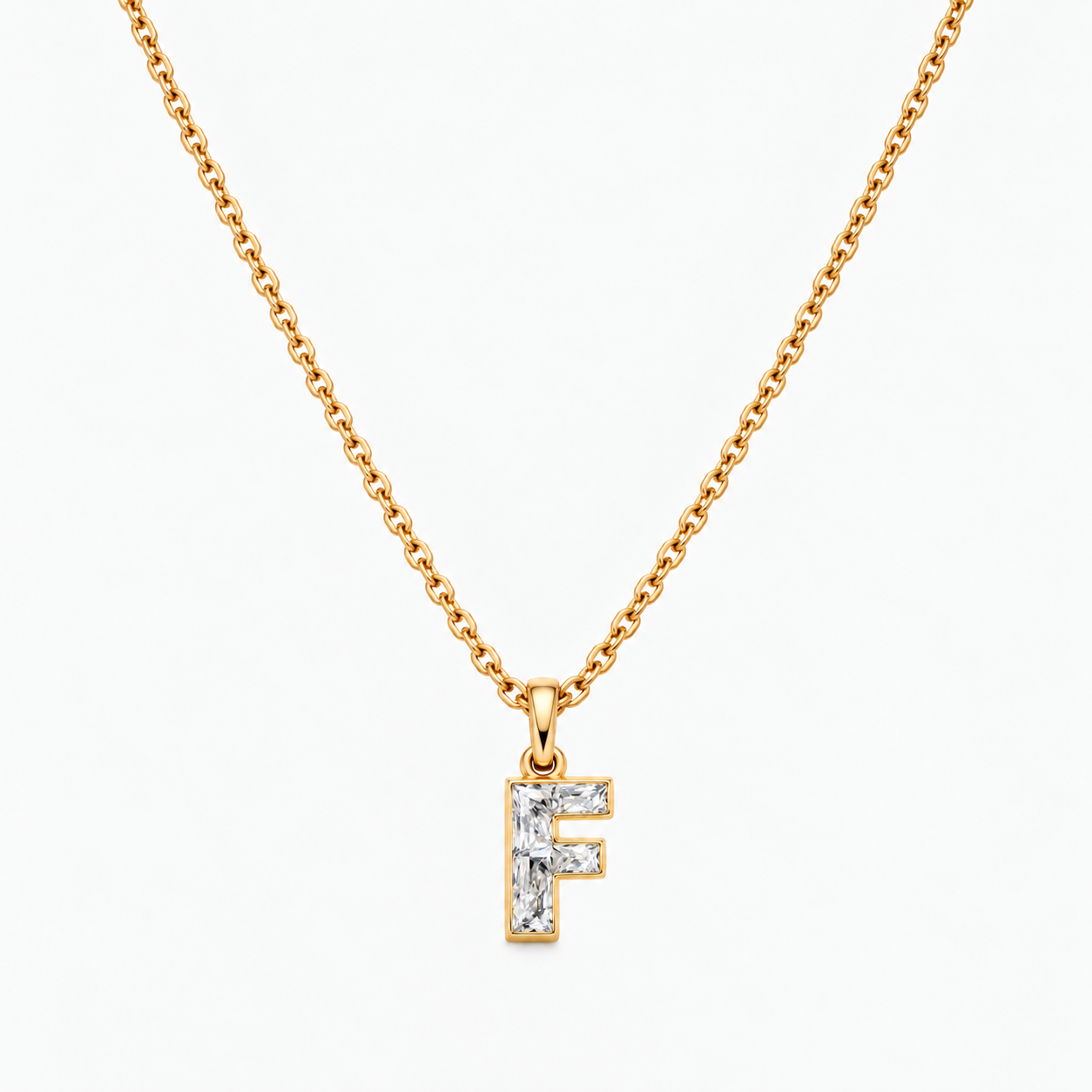 Lab Grown Diamond Alphabet F Cut Initial Pendant Necklace IGI Certified in 14K Yellow Gold