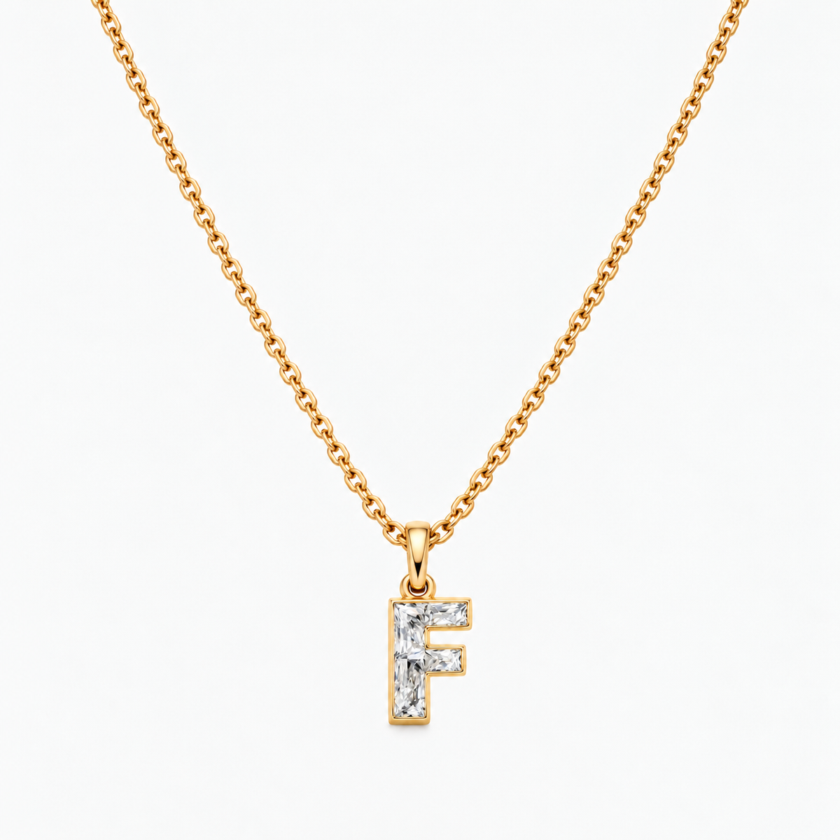 Lab Grown Diamond Alphabet F Cut Initial Pendant Necklace IGI Certified in 14K Yellow Gold