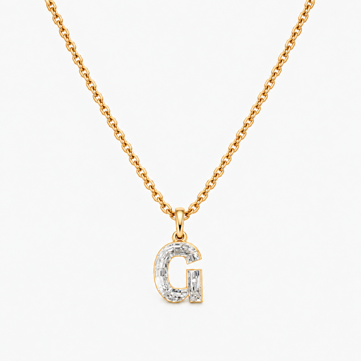 Lab Grown Diamond Alphabet G Cut Initial Pendant Necklace IGI Certified in 14K Yellow Gold