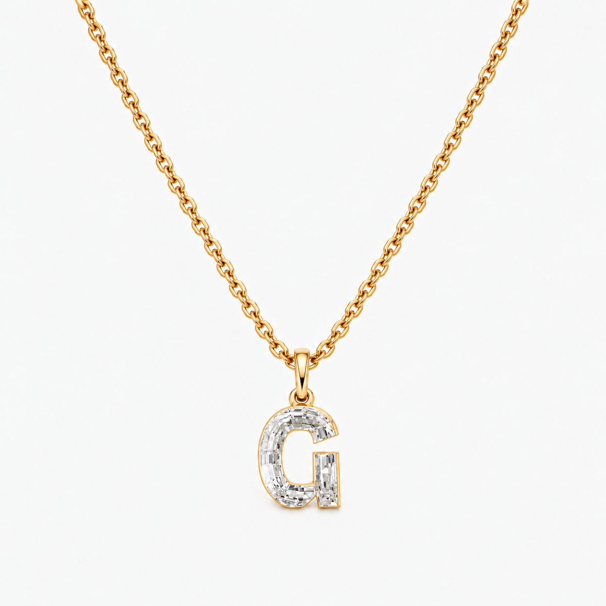 Lab Grown Diamond Alphabet G Cut Initial Pendant Necklace IGI Certified in 14K Yellow Gold