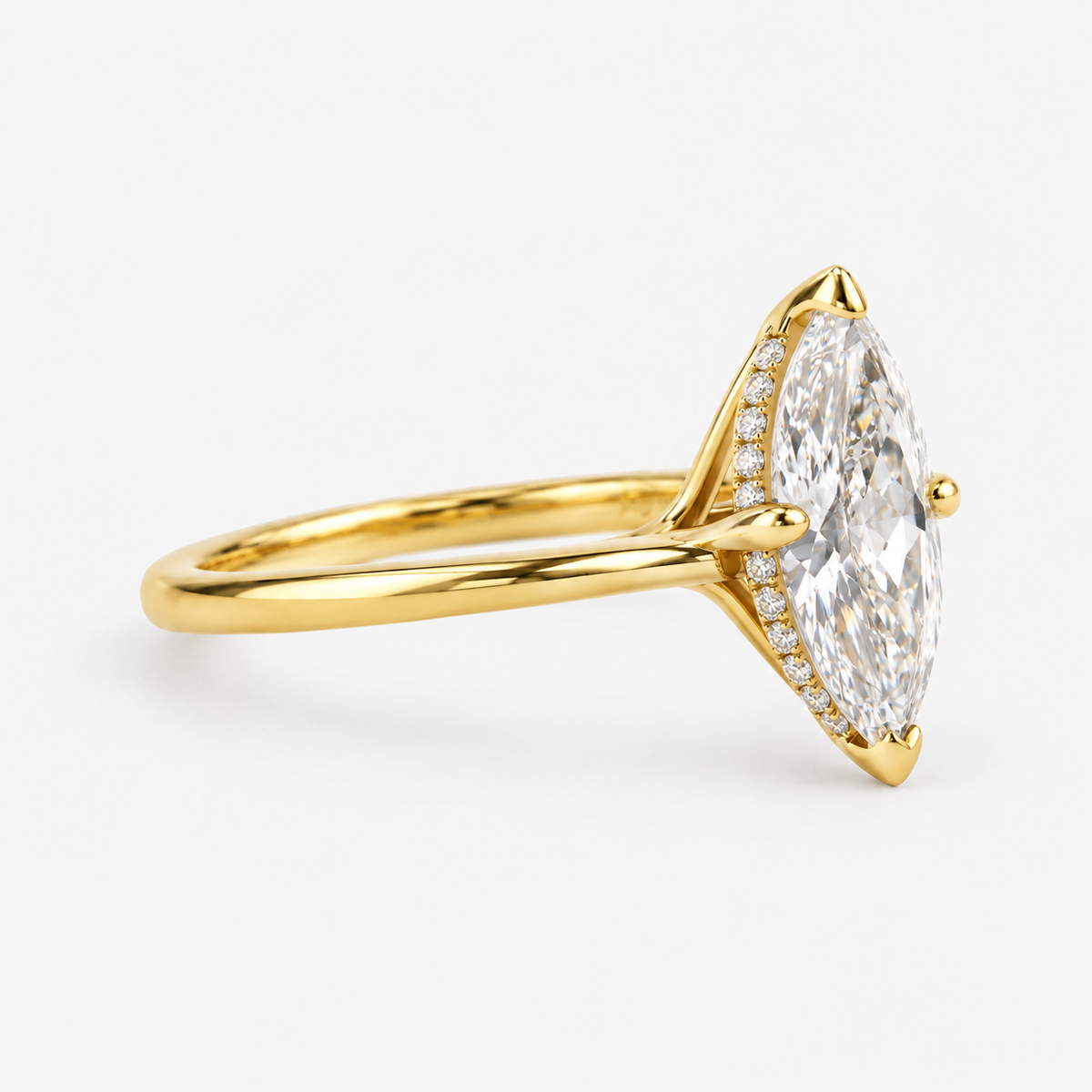 Marquise Cut Solitaire Diamond Engagement Ring in 14K Yellow Gold