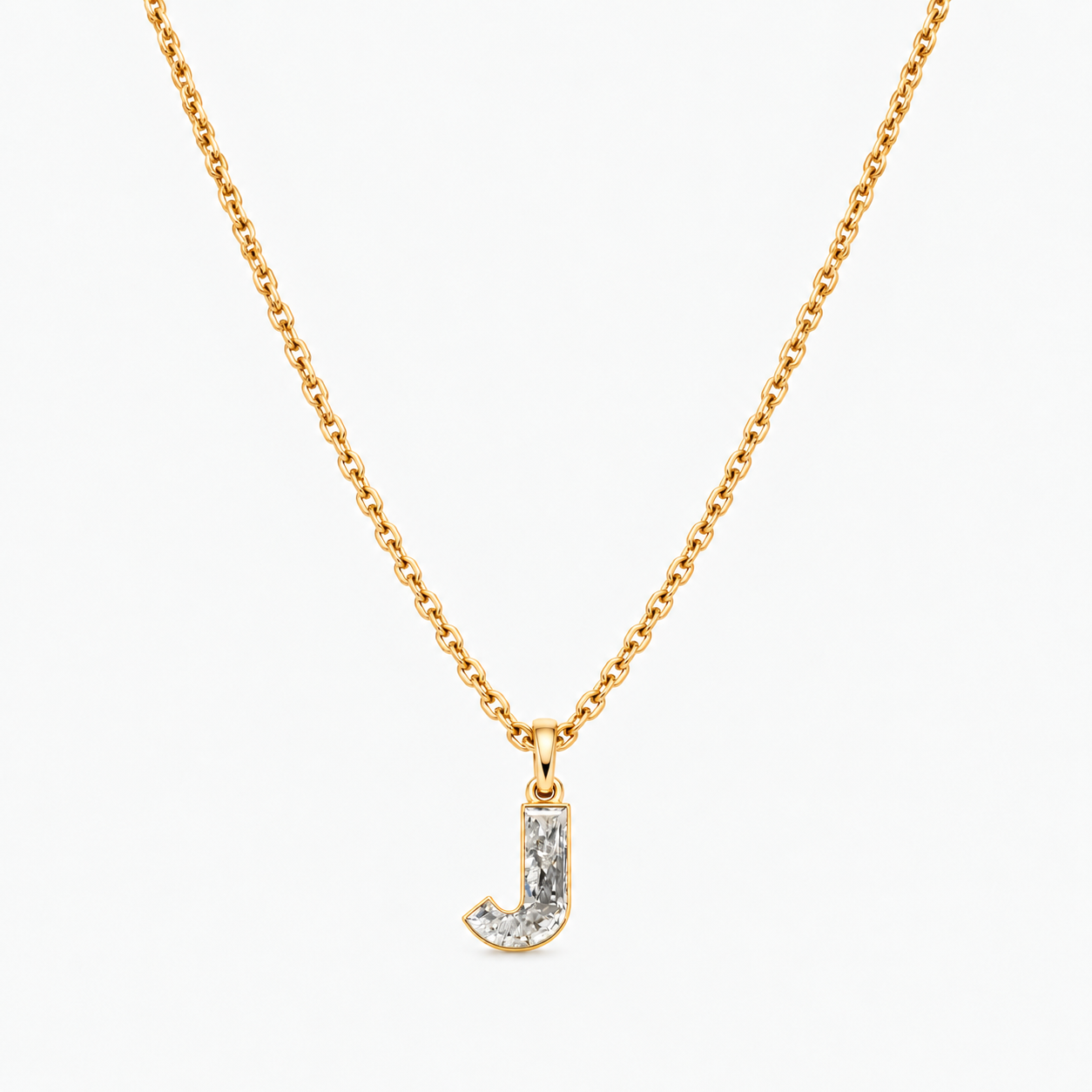 Lab Grown Diamond Alphabet J Cut Initial Pendant Necklace IGI Certified in 14K Yellow Gold
