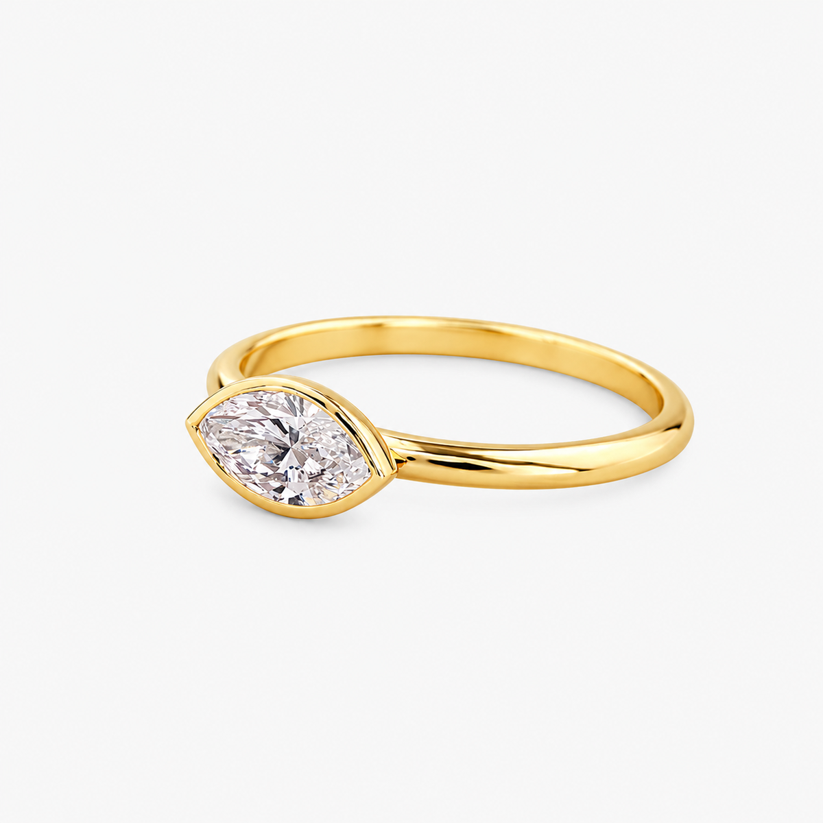 Lab Grown Diamond Marquise Cut East-West Full Bezel Solitaire Engagement Ring IGI Certified in 14K Yellow Gold