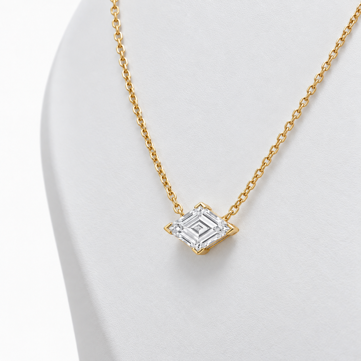 Lab Grown Diamond Lozenge Cut Bezel Solitaire Necklace IGI Certified in 14K Yellow Gold