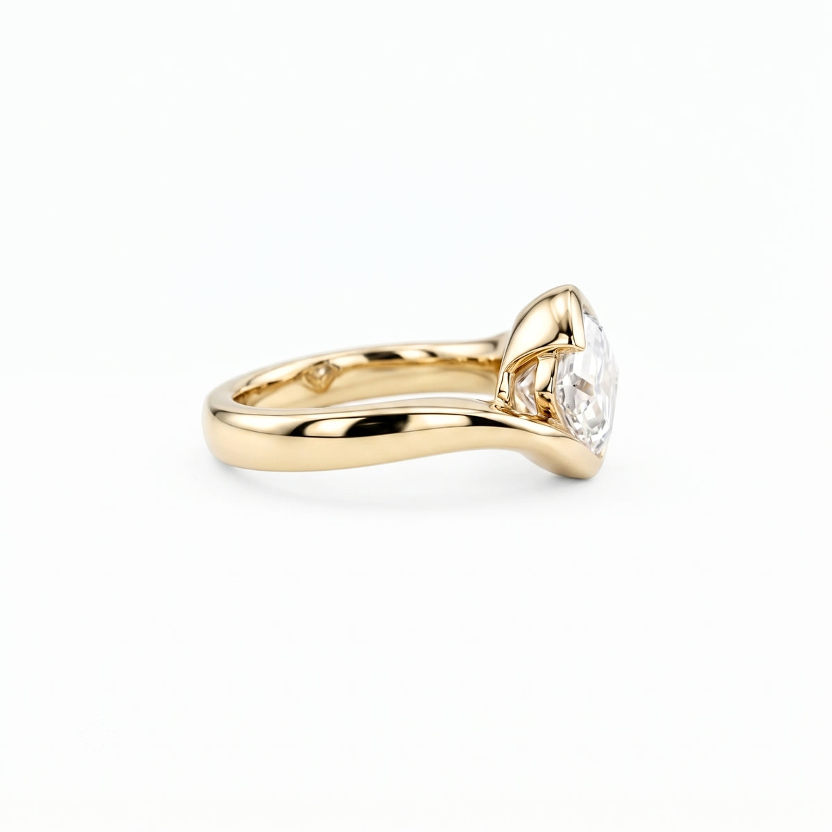 Lab Grown Diamond Asscher Square Step Cut Curved Bypass Bezel Engagement Ring with Curved Pavé Band Set IGI Certified in 14K Yellow Gold