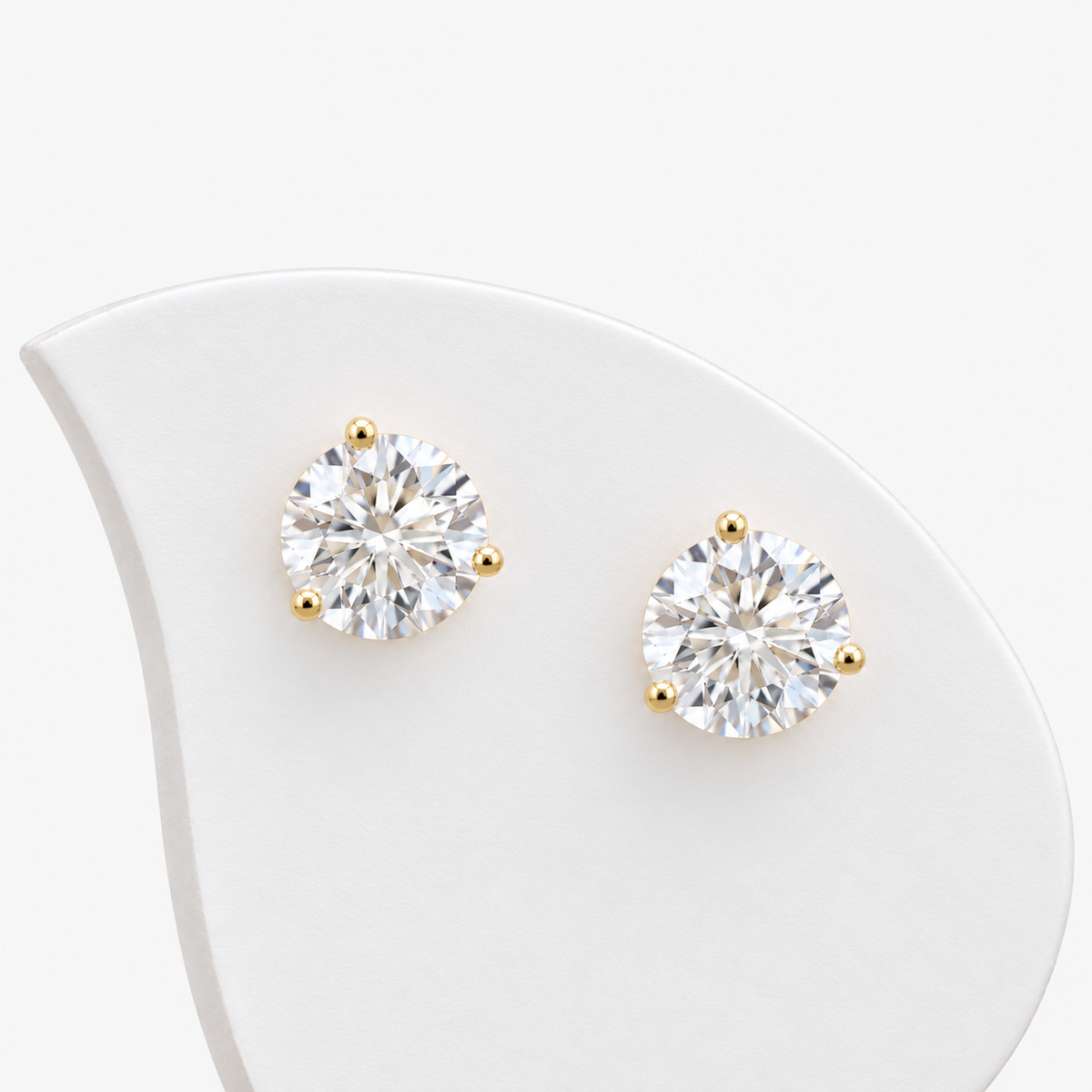 Lab Grown Diamond Round Brilliant Cut Three-Prong Martini Setting Stud Earrings IGI Certified in 14K Yellow Gold